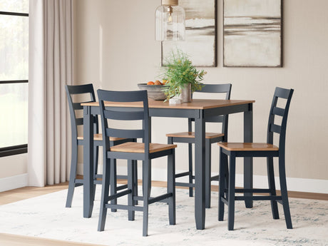 Gesthaven natural mango wood square dining table with dark slate blue legs