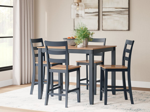 Gesthaven natural mango wood square dining table with dark slate blue legs