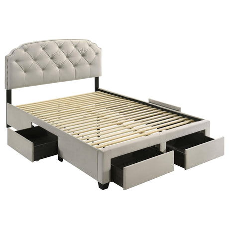 Marianna Queen Storage Bed cream velvet tufted headboard front view