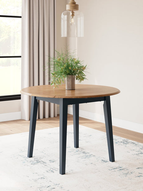 Gesthaven Natural Blue Dining Drop Leaf Table front angle showing closed leaves