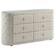 Sonya 6-drawer upholstered ivory bedroom dresser front view