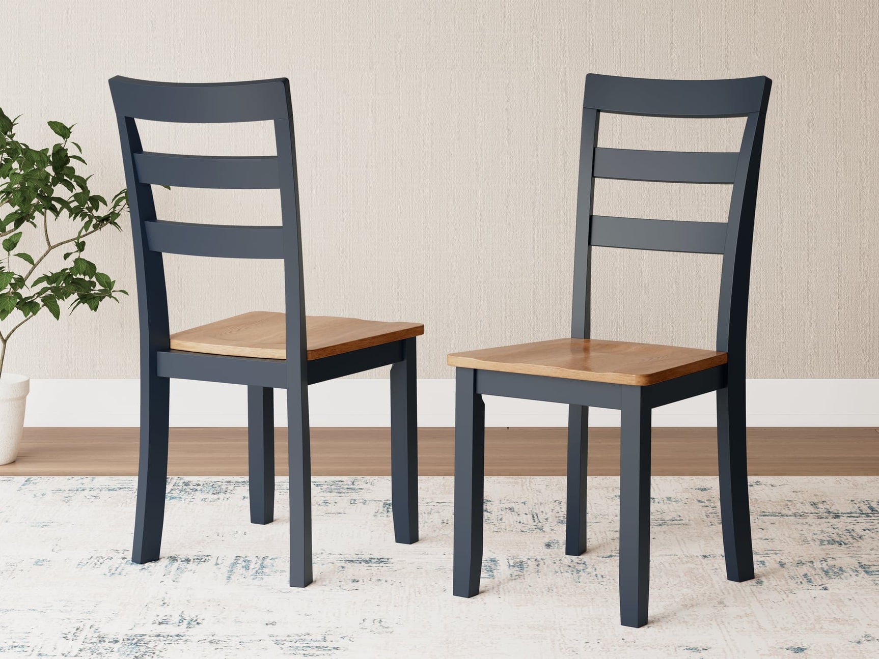 Gesthaven Dining Chair natural finish and blue contoured seat front view