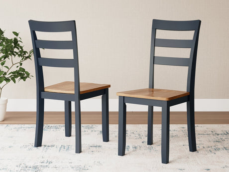Gesthaven Dining Chair natural finish and blue contoured seat front view