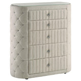Sonya 5-drawer upholstered chest of drawers in ivory, front view