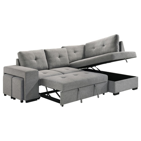 Roanne grey fabric upholstered sleeper sectional sofa front view