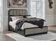 Rowanbeck Gray Black Queen Upholstered Panel Bed front view