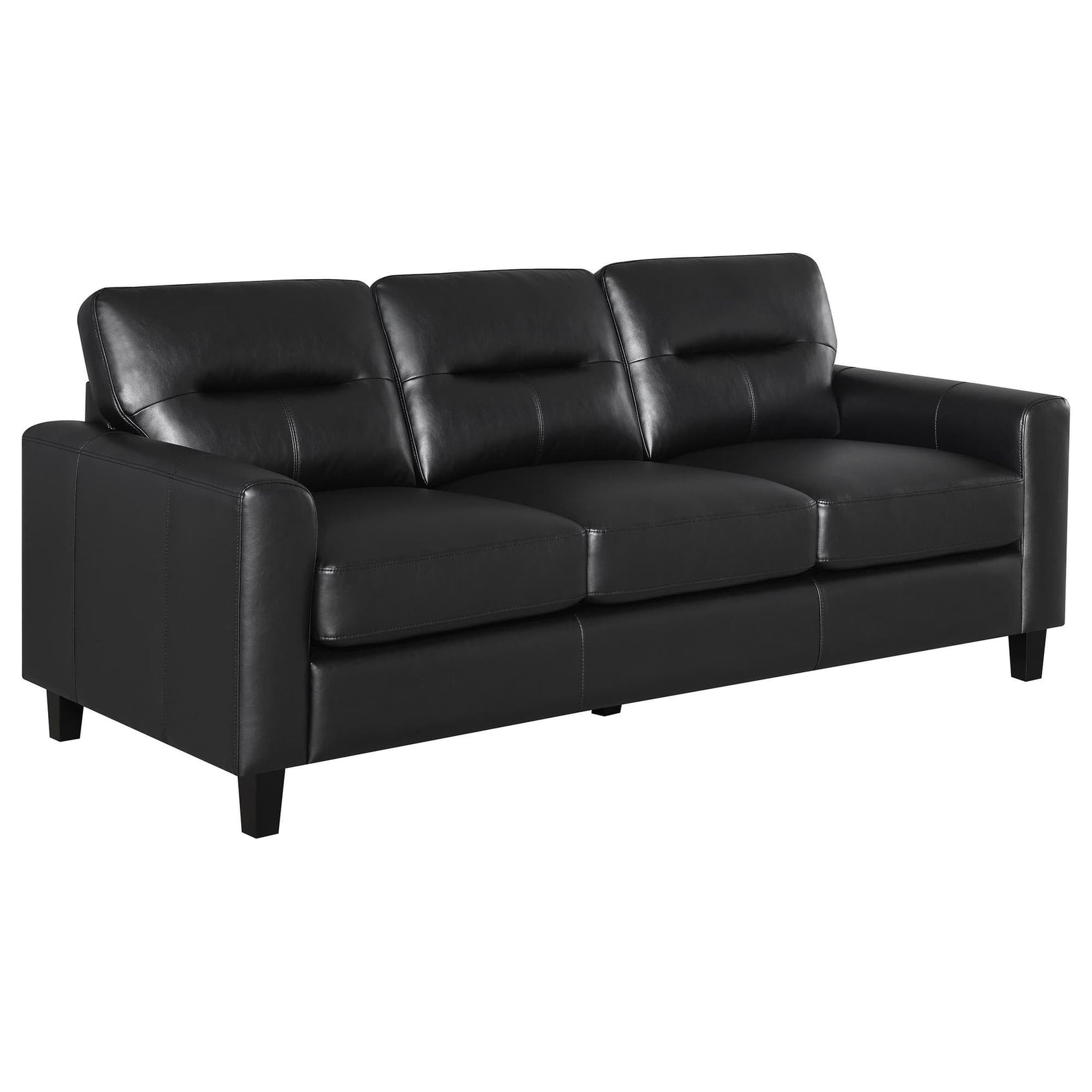 Scotland black faux leather upholstered track arm sofa, main view