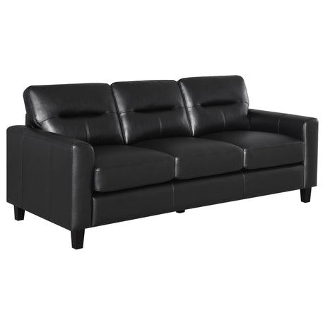 Scotland black faux leather upholstered track arm sofa, main view
