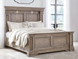 Blairhurst queen panel bed in light grayish brown finish, front view with LED lighted headboard