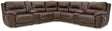 Dunleith chocolate leather 7-piece power reclining sectional sofa frontal view