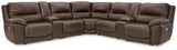 Dunleith chocolate leather 7-piece power reclining sectional sofa frontal view