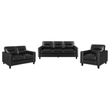 Scotland 3-piece black faux leather upholstered sofa set main view