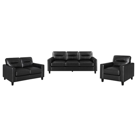Scotland 3-piece black faux leather upholstered sofa set main view