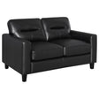 Scotland black faux leather loveseat, front angle
