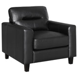 Scotland black faux leather upholstered track arm chair front view
