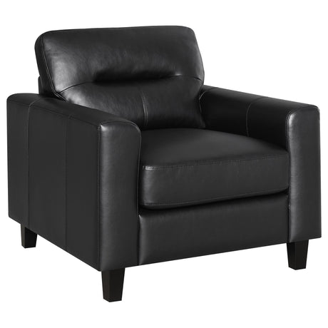 Scotland black faux leather upholstered track arm chair front view