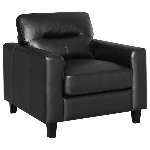 Scotland black faux leather upholstered track arm chair front view