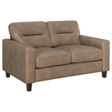 Scotland Brown Faux Leather Upholstered Track Arm Loveseat front view