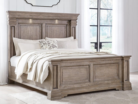 Blairhurst light grayish brown king panel bed front view