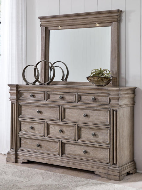 Blairhurst dresser and mirror set, light grayish brown, front view