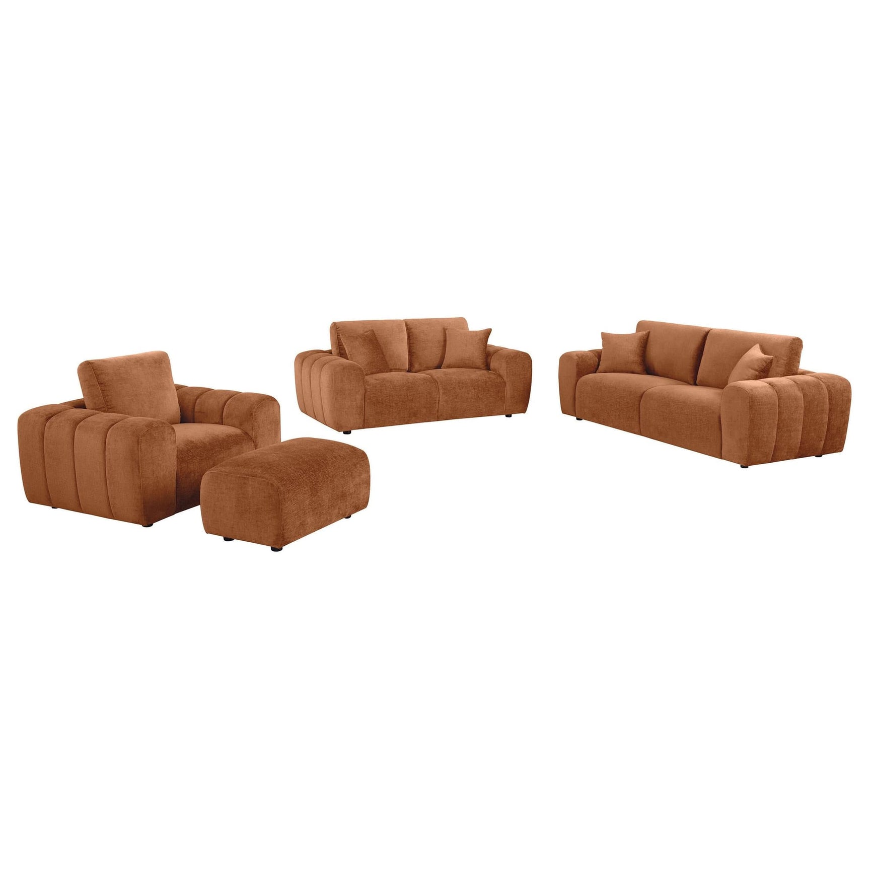 Burnett 4-piece chenille upholstered sofa set in burnt orange main view