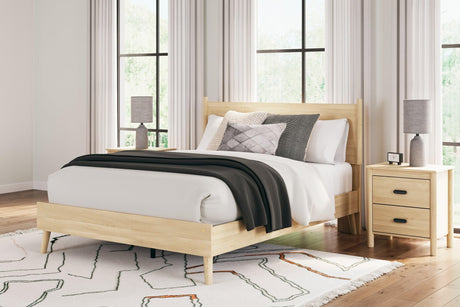 Cabinella Tan Queen Platform Panel Bed front view