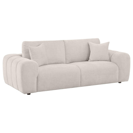 Burnett ivory chenille wide arm sofa front view
