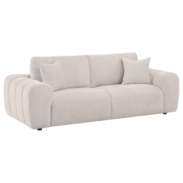 Burnett ivory chenille wide arm sofa front view