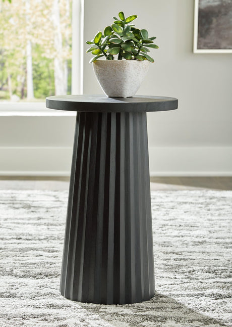 Ceilby Black Solid Wood Accent Table front angle view