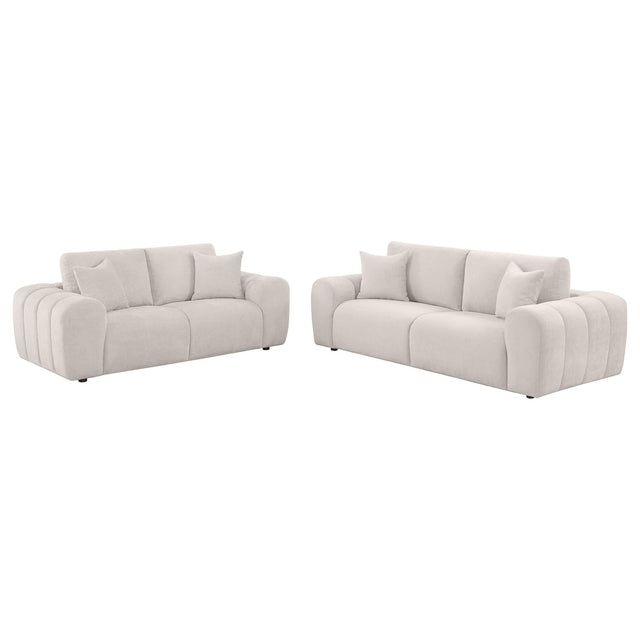 Burnett ivory chenille upholstered sofa straight-on view