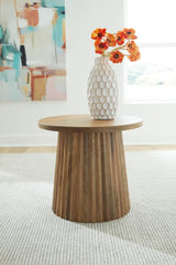 Ceilby Natural Wood Accent Table with fluted base, front angle