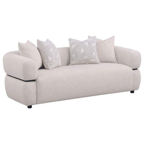 Jeanette 84-inch Beige Fabric Upholstered Sofa front view