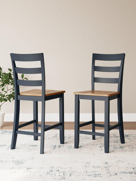 Gesthaven Natural Blue Counter Height Barstool side view showing contoured seat