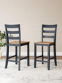 Gesthaven Natural Blue Counter Height Barstool side view showing contoured seat