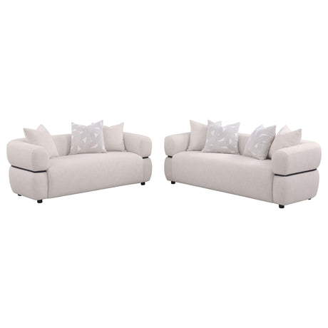 Jeanette 2-piece beige fabric upholstered sofa set front view
