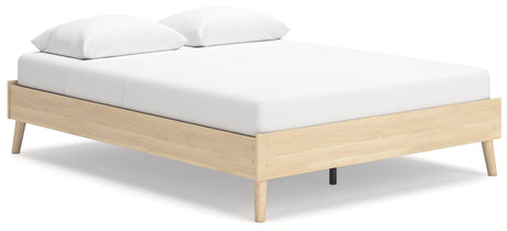 Cabinella Tan Queen Platform Bed front view in light tan finish
