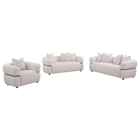 Jeanette 3-piece fabric upholstered beige sofa set front view
