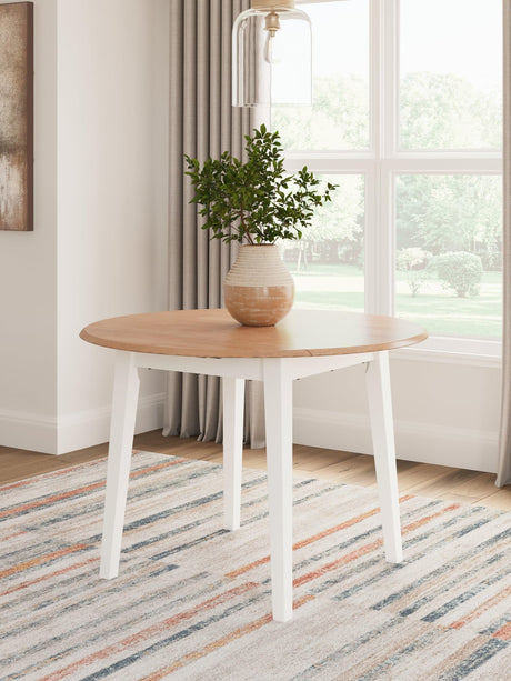 Gesthaven drop leaf dining table in natural mango wood and white finish front view