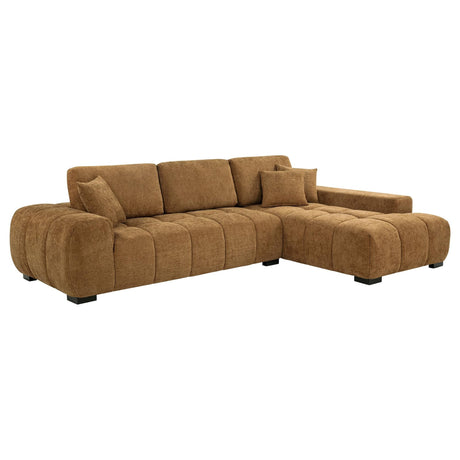 Front view of Octavia amber fabric upholstered sectional chaise sofa