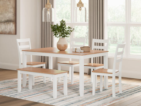 Gesthaven Natural White dining table with butcher block top, front view