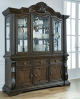 Maylee dark brown dining buffet and hutch front view
