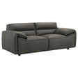 Buxton loveseat in graphite leather angled view