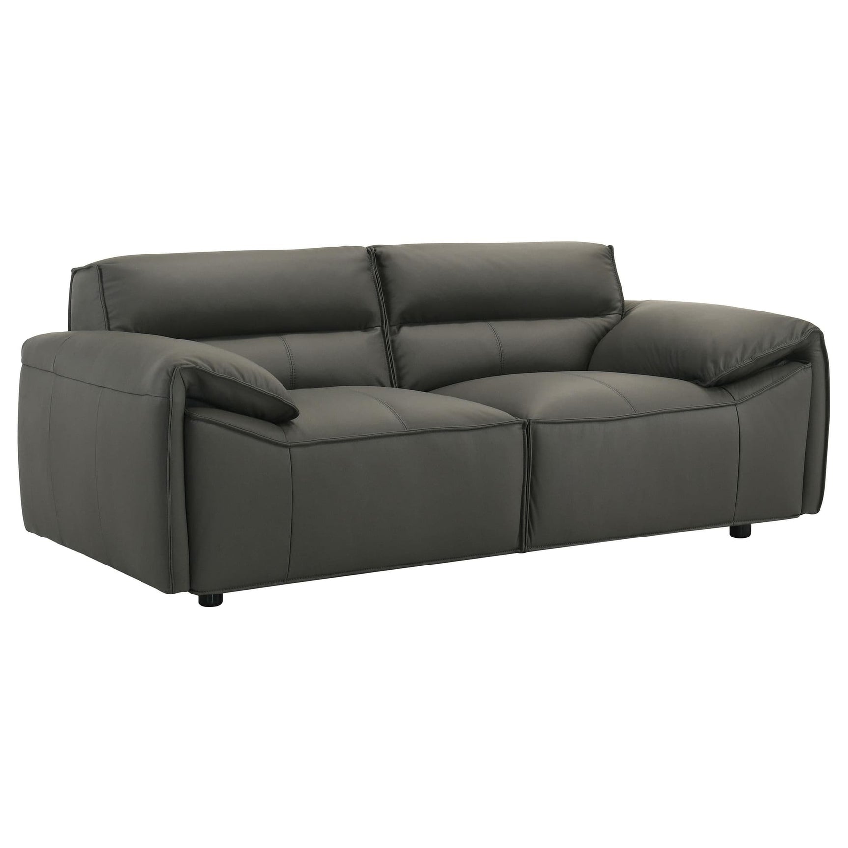 Buxton loveseat in graphite leather angled view