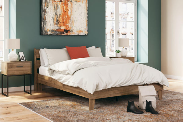Deanlow Honey Queen Platform Panel Bed, front angle showing headboard