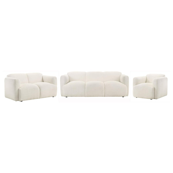 main view of Dorset 3-piece white upholstered sofa and loveseat set
