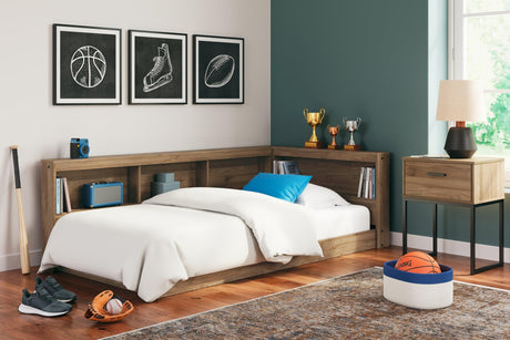 Deanlow Honey Twin Bookcase Storage Bed front angle view