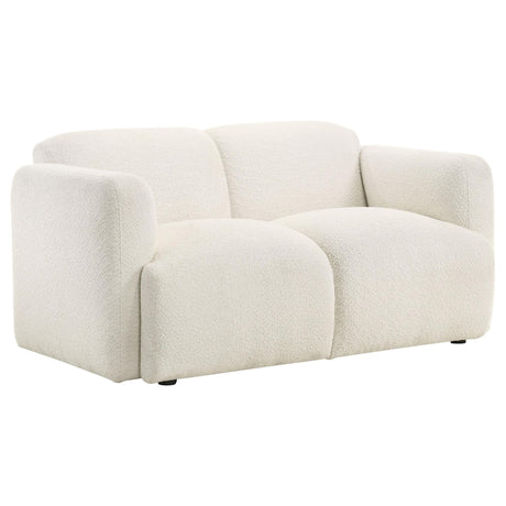 Dorset white fabric upholstered loveseat front view