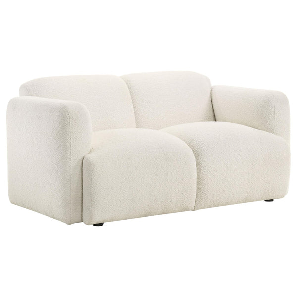 Dorset white fabric upholstered loveseat front view