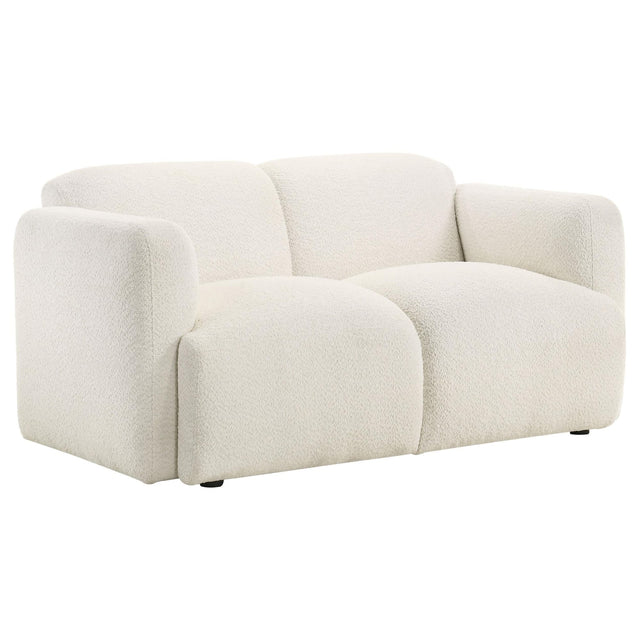 Dorset white fabric upholstered loveseat front view