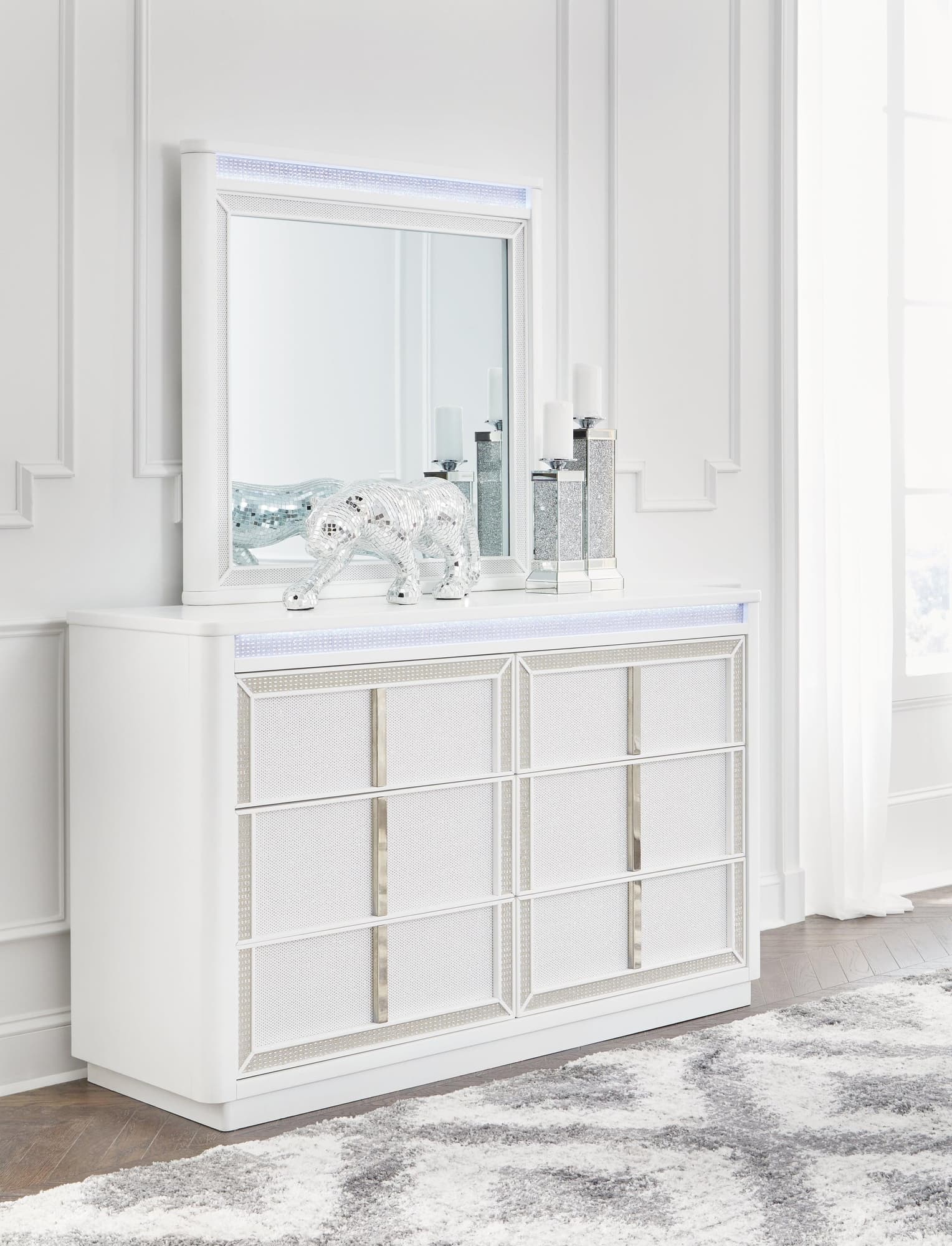 Chalanna white dresser and mirror front view